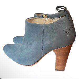 Poppy Barley Blue Suede Ankle Booties with Stacked Heel